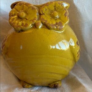 VTG Pottery 70’s Owl Yellow Ceramic Owl Figurine Gat and Stout and Adorable
